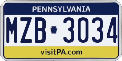 PA license plate MZB3034