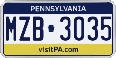 PA license plate MZB3035