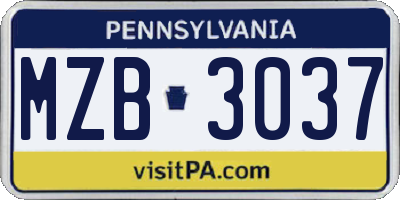 PA license plate MZB3037
