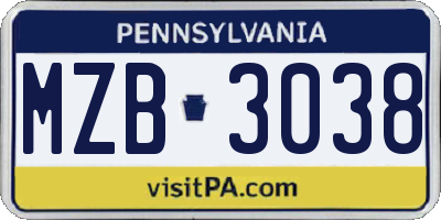 PA license plate MZB3038