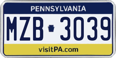 PA license plate MZB3039