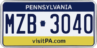 PA license plate MZB3040