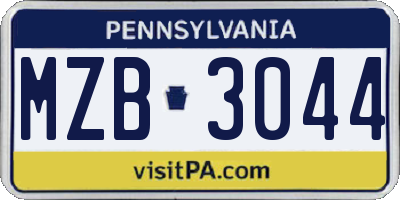 PA license plate MZB3044