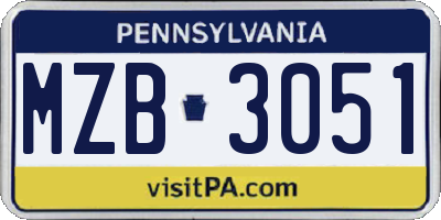 PA license plate MZB3051