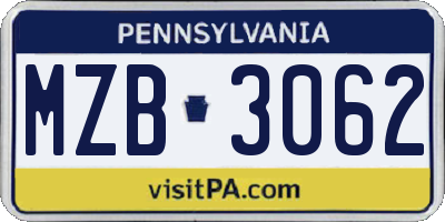 PA license plate MZB3062