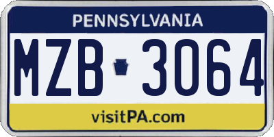 PA license plate MZB3064