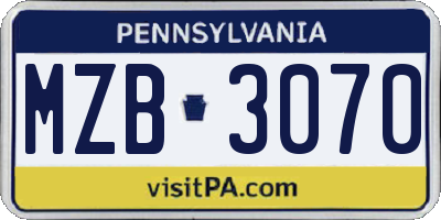 PA license plate MZB3070