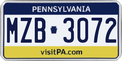 PA license plate MZB3072