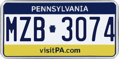 PA license plate MZB3074