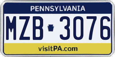 PA license plate MZB3076