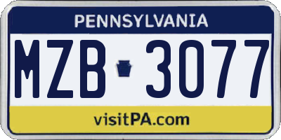 PA license plate MZB3077