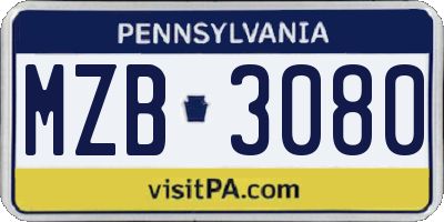 PA license plate MZB3080