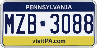 PA license plate MZB3088