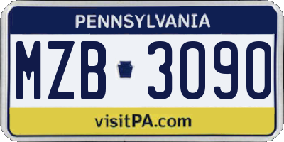 PA license plate MZB3090