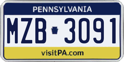 PA license plate MZB3091
