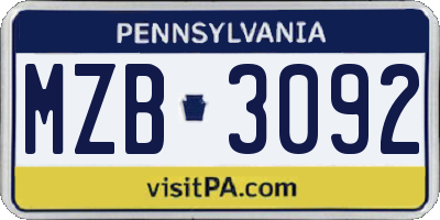 PA license plate MZB3092