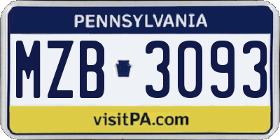 PA license plate MZB3093
