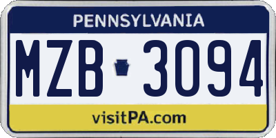 PA license plate MZB3094