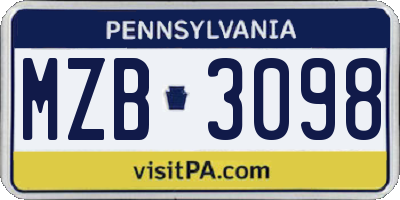 PA license plate MZB3098