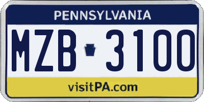 PA license plate MZB3100