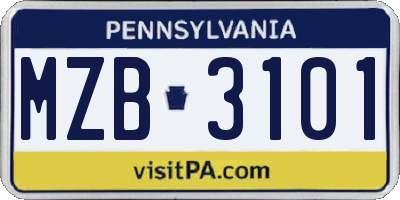 PA license plate MZB3101