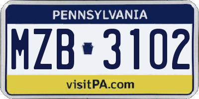 PA license plate MZB3102