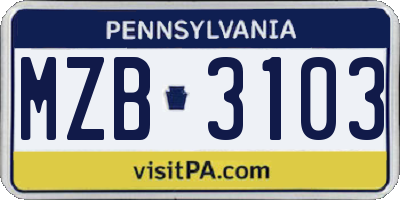 PA license plate MZB3103