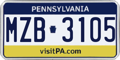 PA license plate MZB3105