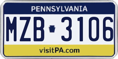 PA license plate MZB3106
