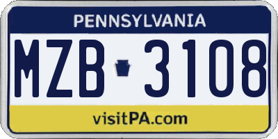 PA license plate MZB3108