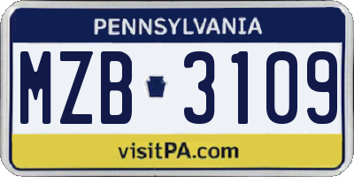 PA license plate MZB3109