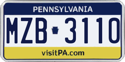 PA license plate MZB3110