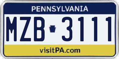 PA license plate MZB3111