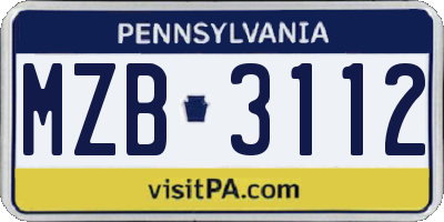PA license plate MZB3112