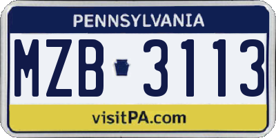 PA license plate MZB3113