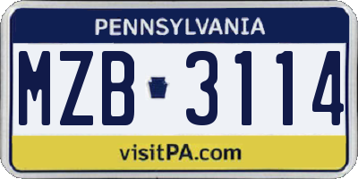 PA license plate MZB3114