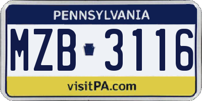 PA license plate MZB3116