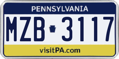 PA license plate MZB3117