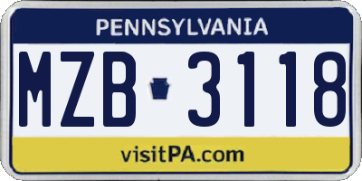 PA license plate MZB3118