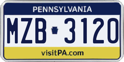 PA license plate MZB3120