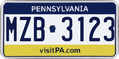 PA license plate MZB3123