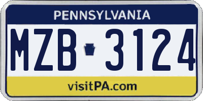 PA license plate MZB3124
