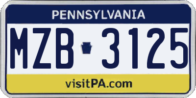 PA license plate MZB3125