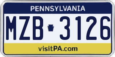 PA license plate MZB3126