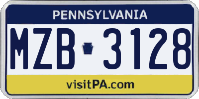 PA license plate MZB3128