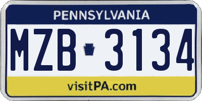 PA license plate MZB3134