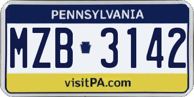 PA license plate MZB3142