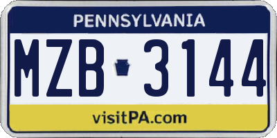 PA license plate MZB3144