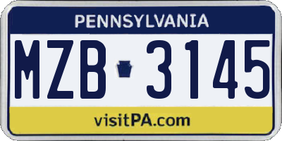 PA license plate MZB3145