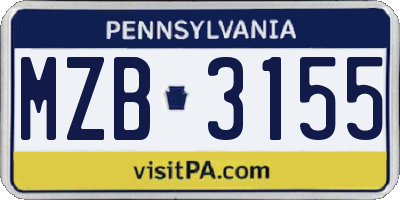 PA license plate MZB3155